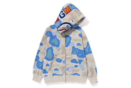 Bape blue camo shark hoodie clearance